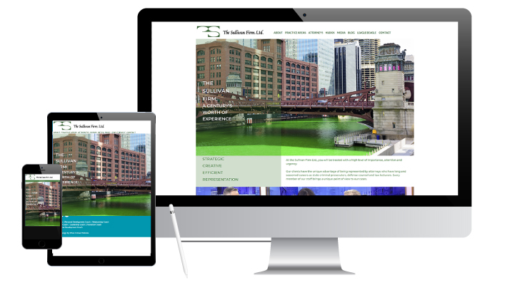 A new website for The Sullivan Firm. Shown on various screen sizes.